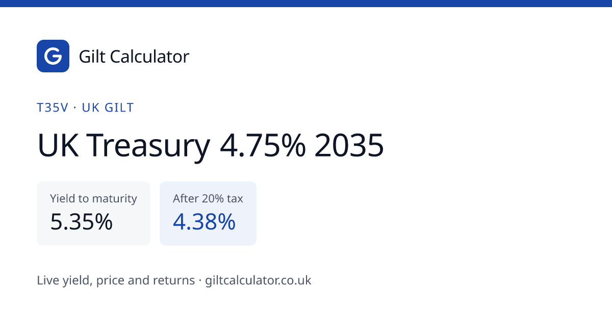 T35V Gilt: UK Treasury 4.75% 2035 Yield & Price | Gilt Calculator
